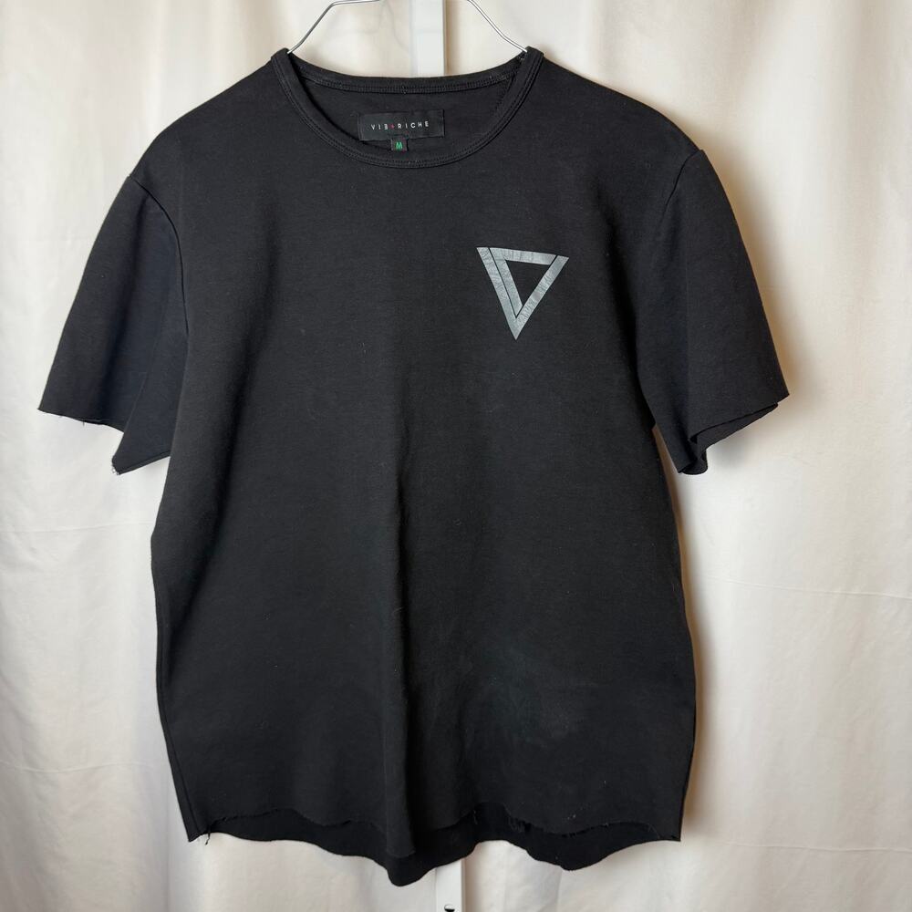 Vie + Riche Raw Hem Black Logo Tee Shirt Size‎ M Minimal Streetwear Thick